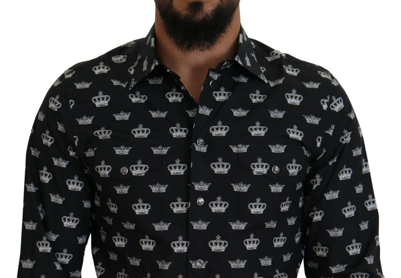Dolce & Gabbana Black Crown Print GOLD Slim Shirt