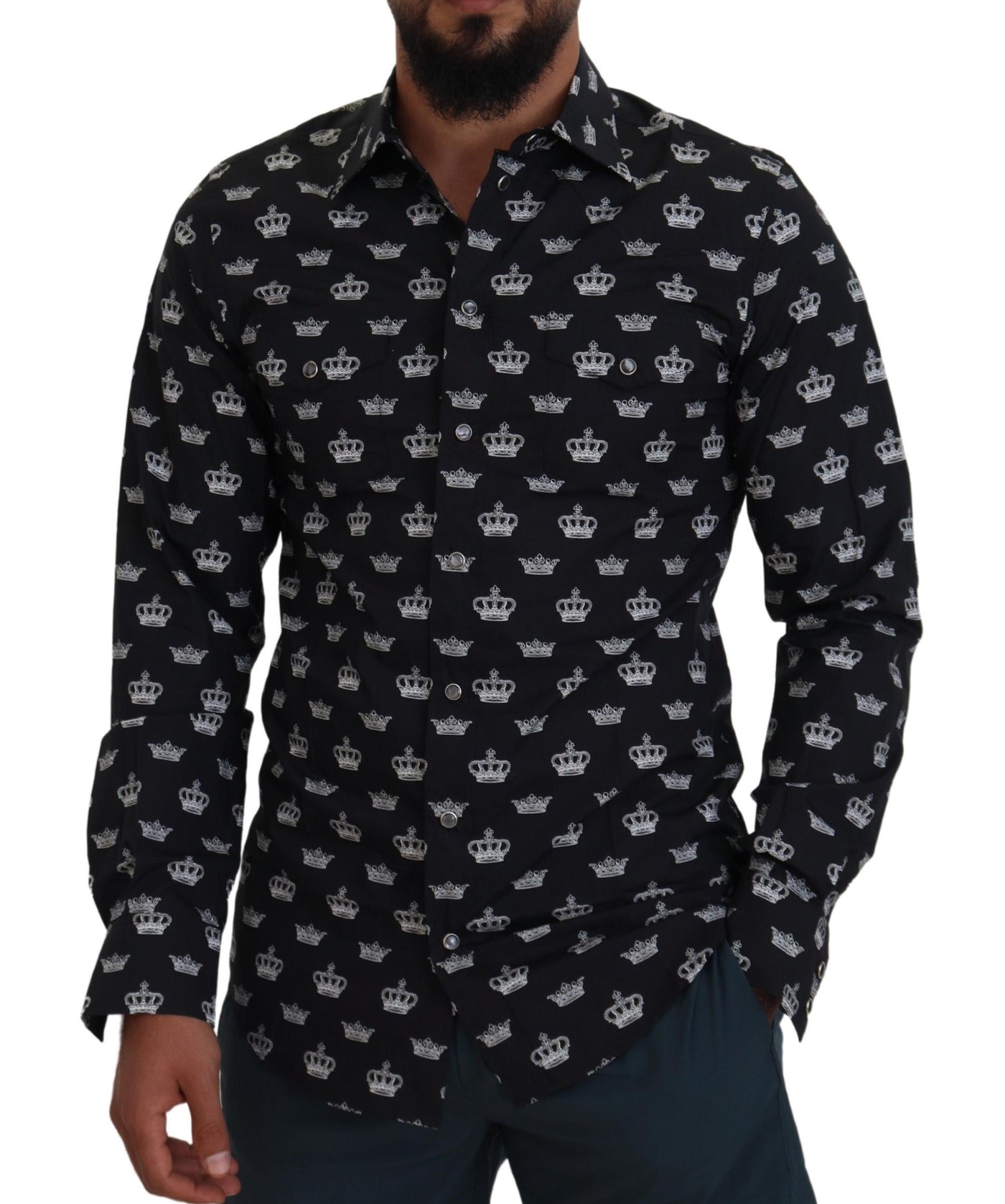 Dolce & Gabbana Black Crown Print GOLD Slim Shirt