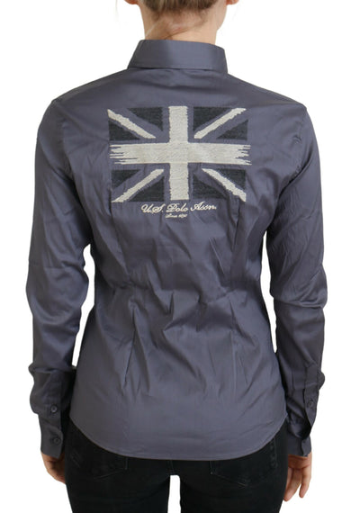 U.S. POLO ASSN. Gray Printed Long Sleeves Collared Top