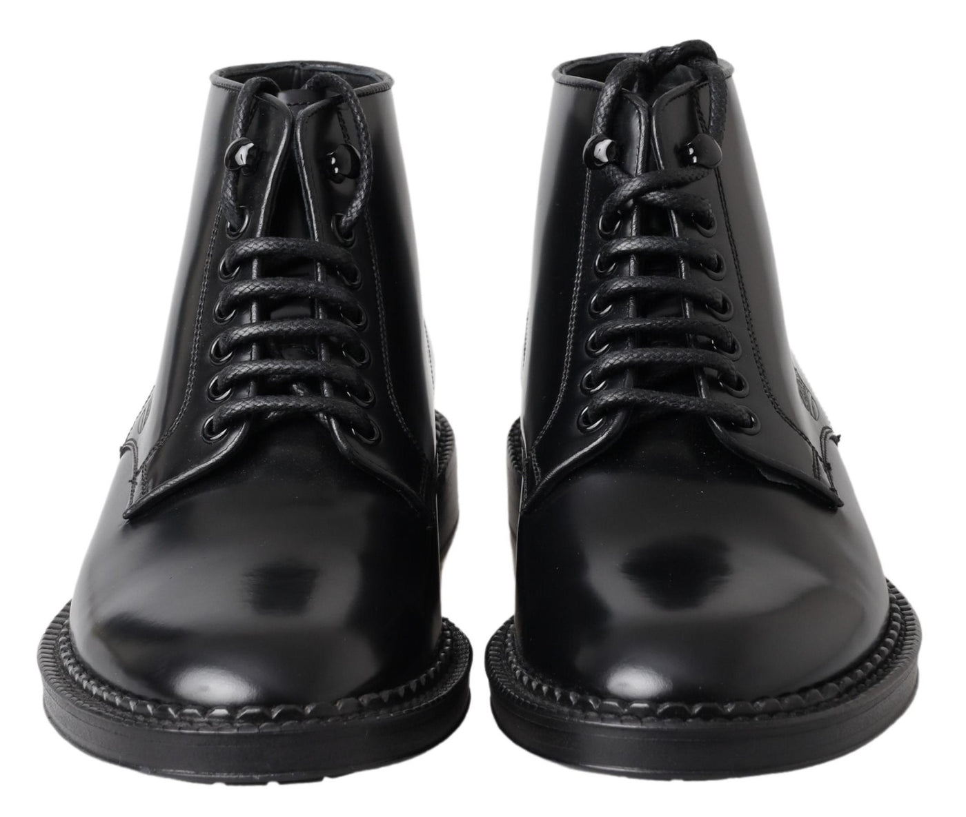 Dolce & Gabbana Black Leather Men Short Boots Lace Up Shoes