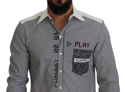 Dolce & Gabbana Gray White Striped Slim Fit Shirt