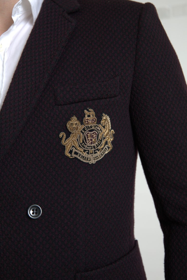 Dolce & Gabbana Purple Logo Embroidery Double Breasted Blazer