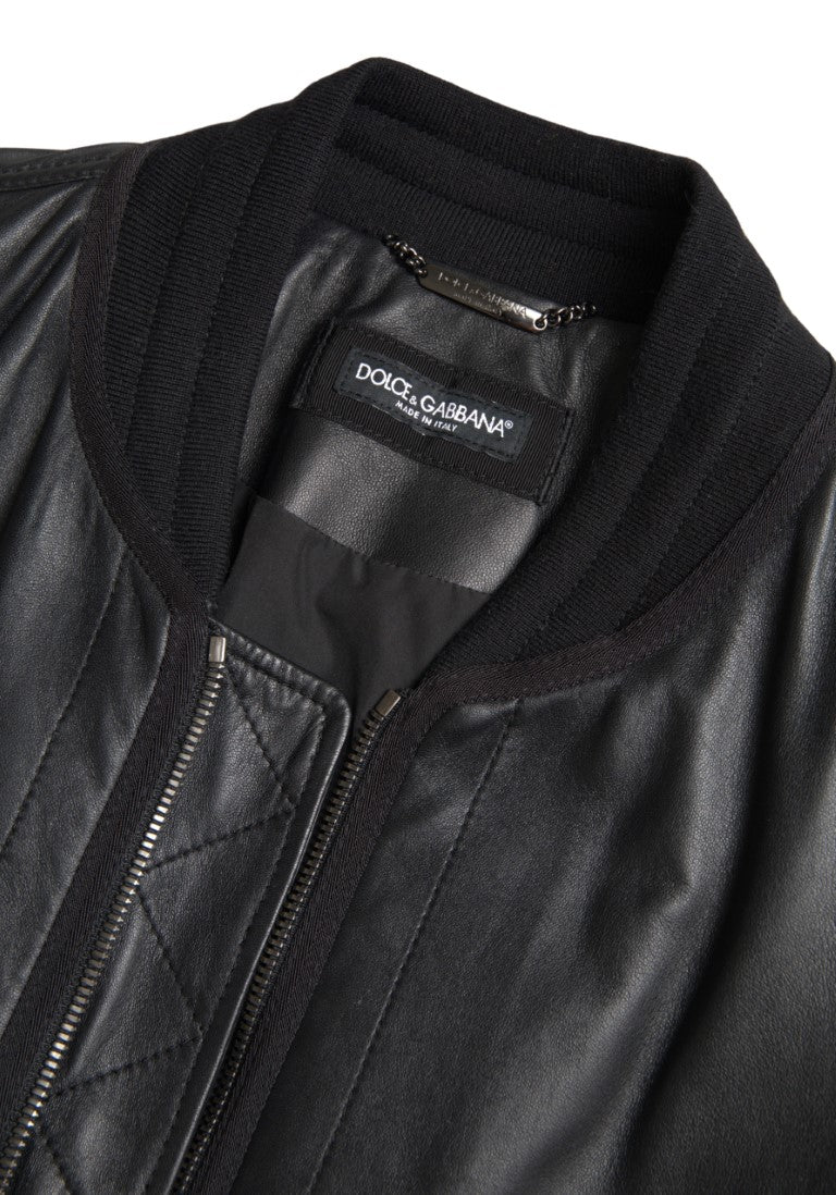 Dolce & Gabbana Black Leather Blouson Full Zip Bomber Jacket