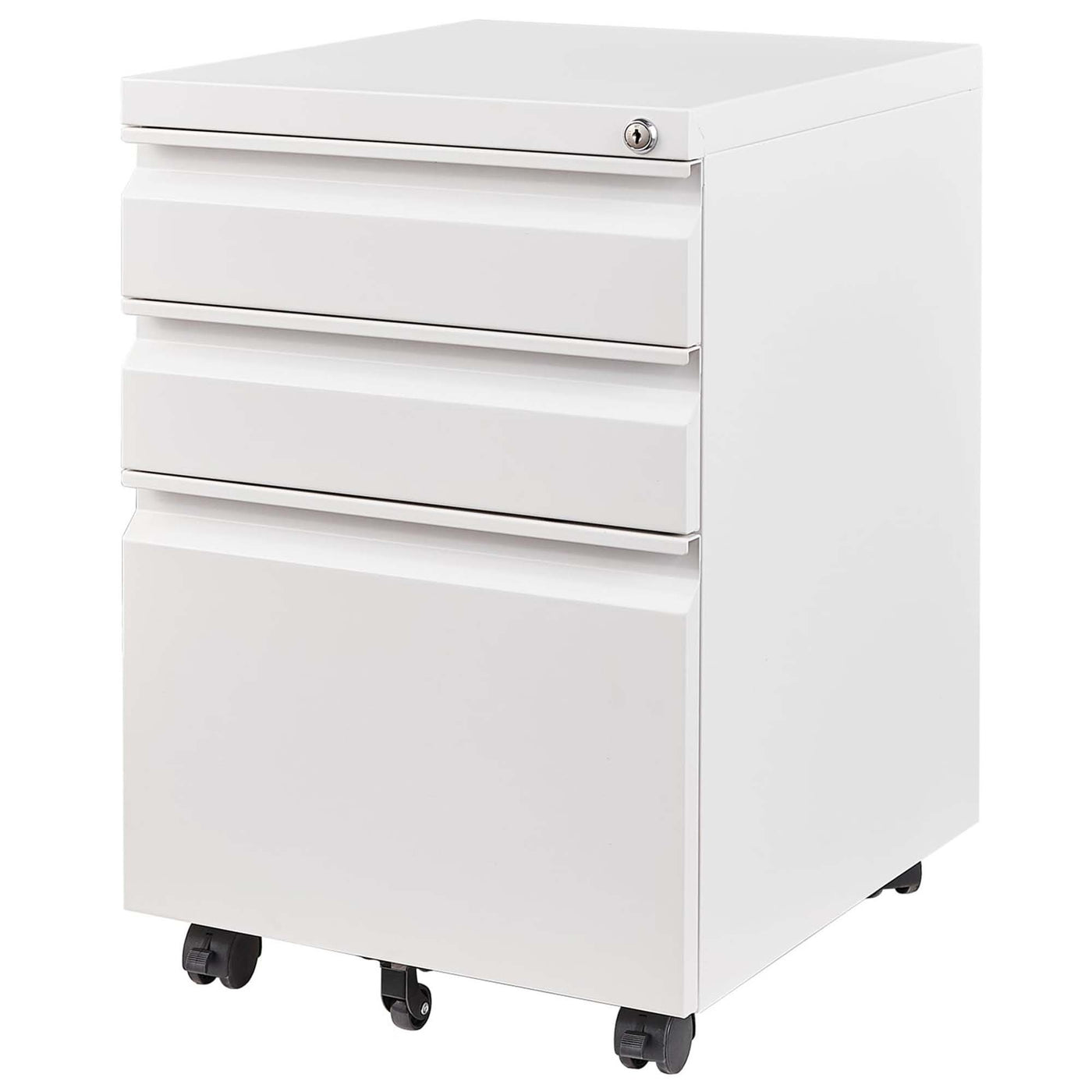 White Mobile 3-Drawer File Cabinet with Lock, Metal Organizer for Home Office, Fully Assembled