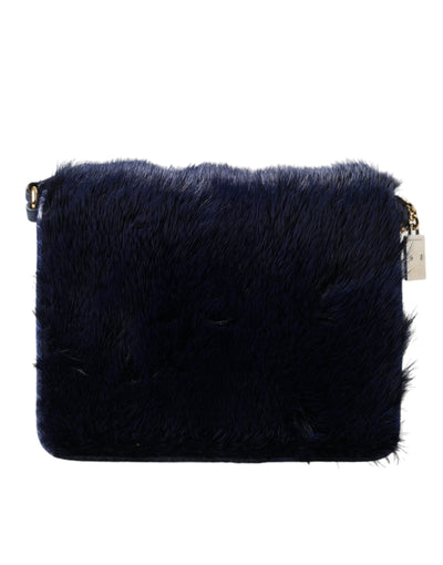 Dolce & Gabbana Dark Blue Fur Ayers Lily Twist Crossbody Shoulder Bag
