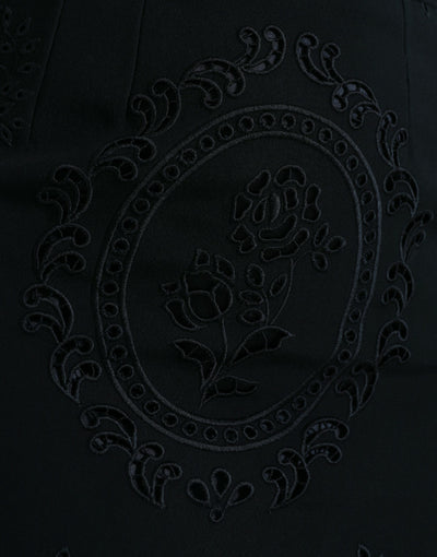 Dolce & Gabbana Black Floral Lace Viscose Bodycon Midi Dress