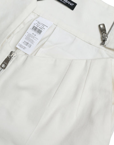 Dolce & Gabbana Black White Cotton Cut Out Waist Tapered Pants