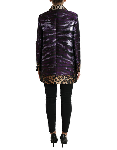 Dolce & Gabbana Purple Lamé Jacquard Tiger Print Coat Jacket