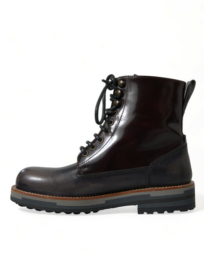 Dolce & Gabbana Black Leather Military Combat Boots Shoes