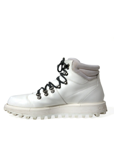 Dolce & Gabbana White Vulcano Trekking Ankle Boots Shoes