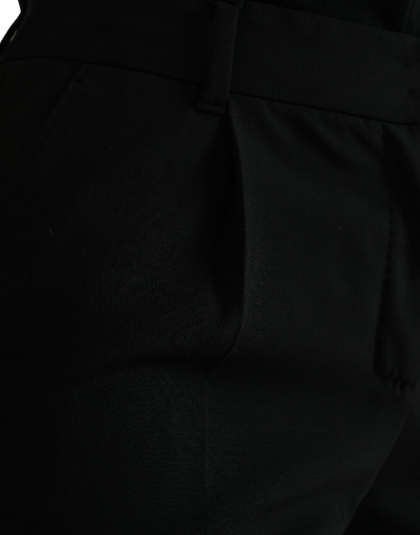 Dolce & Gabbana Black Wool Mid Waist Tapered Pants
