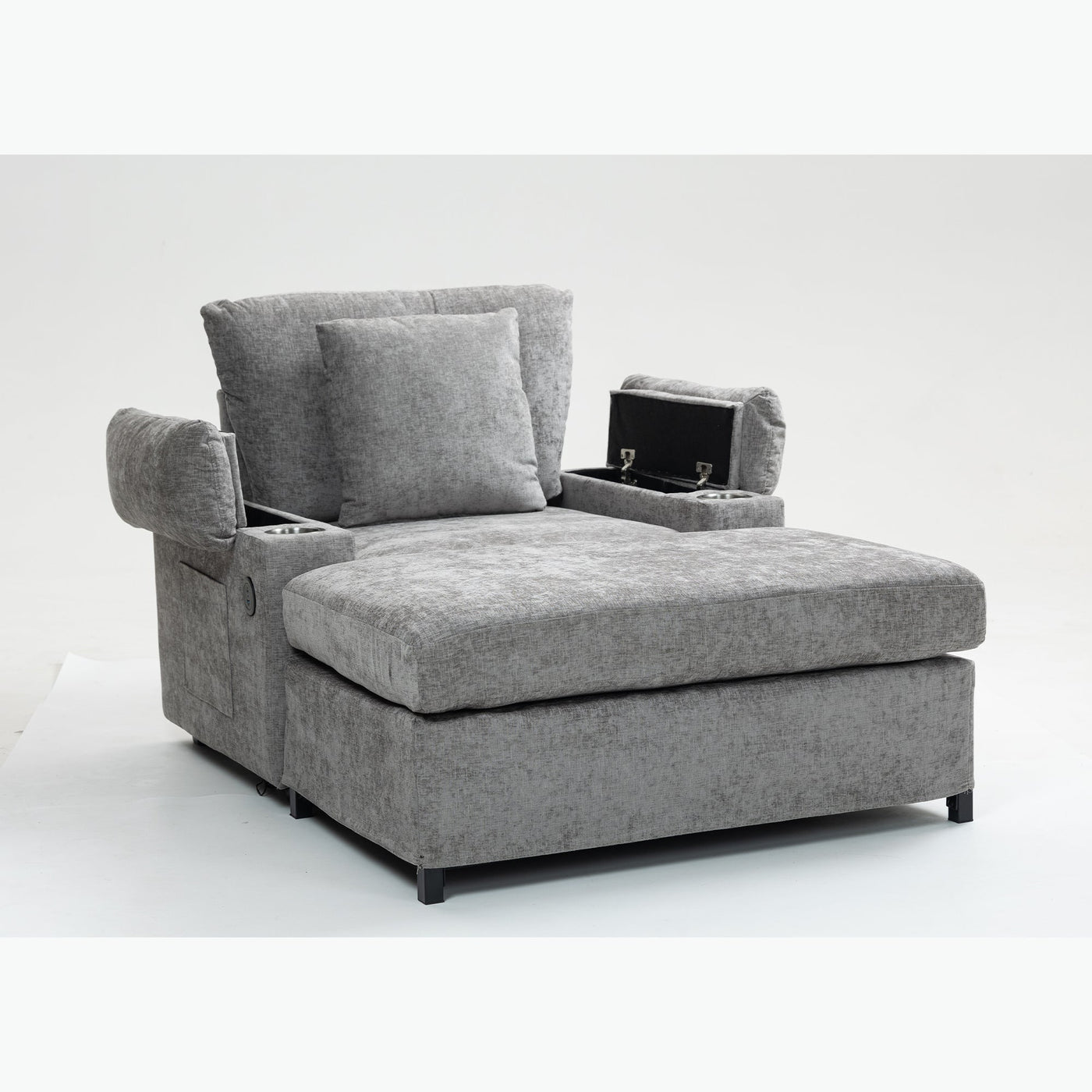 Modern Oversized Chair with Ottoman,Chenille Fabric Sofa Bed,Accent Chair Comfy Sofa with Cupholders and USB Charging Ports Chair for Living Room,Bedroom,Apartment