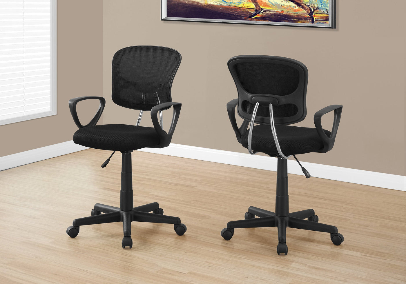 Office Chair, Adjustable Height, Swivel, Ergonomic, Armrests, Computer Desk, Work, Juvenile, Black Mesh, Black Metal, Contemporary, Modern