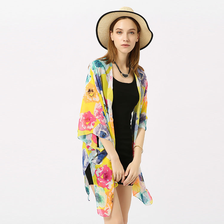 Beach Seaside Floral Overclothes Blouse Small Coat Bikini Jacket Long Women Direct