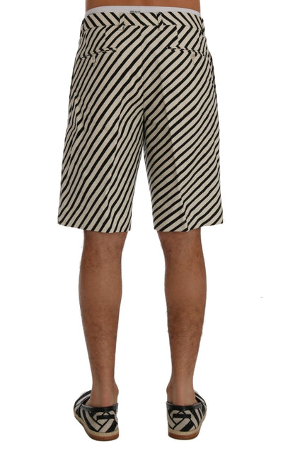 Dolce & Gabbana White Black Striped Hemp Casual Shorts