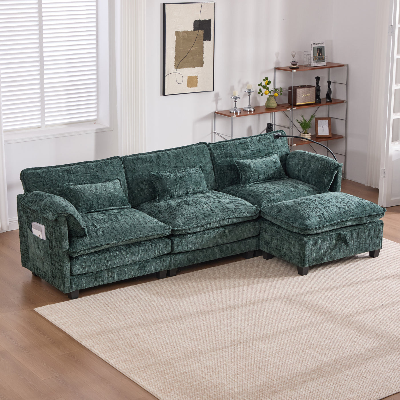 UNITED WE WIN 112' Oversized Sectional Sofa Cloud Couch for Living Room, Modern Chenille L Shaped Couch, Comfy Boucle Modular Sofa Sleeper with Movable Storage Ottoman, Phone Holder, USB Charging Port