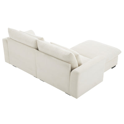 Sectional Sofa Comfy Corduroy Couch for Living Room with Pillows and Round Armrests, Modern Corduroy Sofa Sleeper Deep Couches with Storage Ottoman (Beige, 2-Seat)