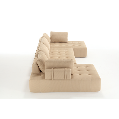 [NEW ARRIVED] [VIDEO PROVIDED]138.5 'Modular Combination Sofa, U-shaped Sofa, Living Room, Apartment, Upholstered ,6-seat Sofa, Free Combination Sofa (Mesh Fabric), Breathable Fabric, Khaki