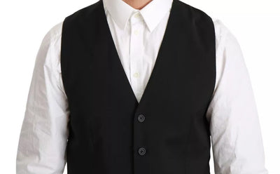 Dolce & Gabbana Black Wool Stretch Waistcoat Formal Dress Vest