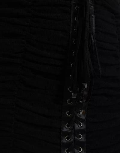 Dolce & Gabbana Black Cold Shoulder Stretch Tulle Midi Dress