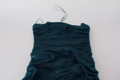Dolce & Gabbana Silk Blend Blue Satin Fitted Strapless Dress