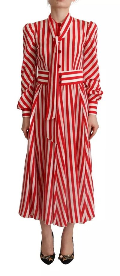 Dolce & Gabbana White Red Silk A-Line Shift Gown Maxi Dress