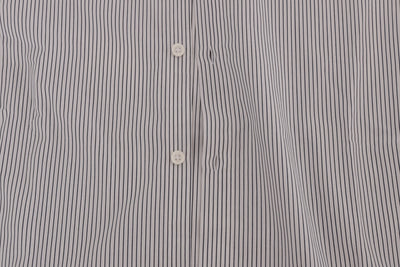 Frankie Morello White Blue Striped Casual Cotton Regular Fit Shirt