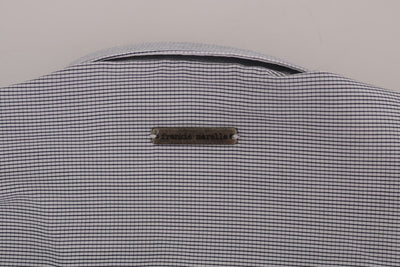 Frankie Morello White Blue Check Casual Cotton Regular Fit Shirt