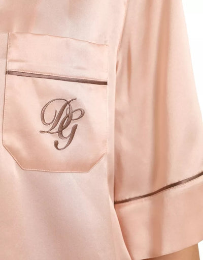 Dolce & Gabbana Pink Silk Long Sleeves Logo Pajama Blouse Top