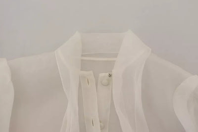 Dolce & Gabbana White Ascot Collar Long Sleeves Blouse Top