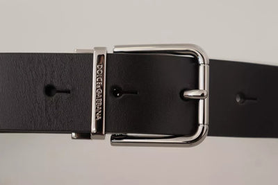 Dolce & Gabbana Black Calf Leather Logo Engraved Metal Buckle Belt