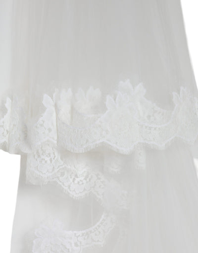 Dolce & Gabbana White Floral Lace Nylon Floor Length Wedding Veil
