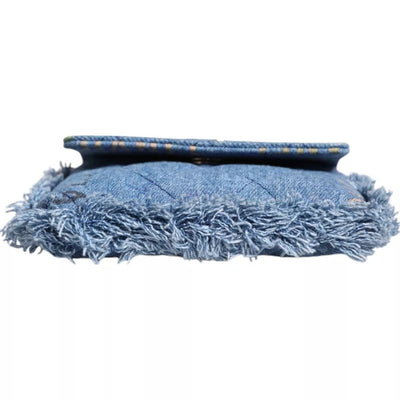 Chanel Denim Mood Flap Micro Logo Printed Fringed Shoulder Bag