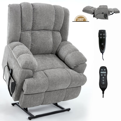 Dual Motor Heat Massage Infinite Position Up to 350 LBS Electric Power Lift Recliners with Power-Remote, Medium-firm and Heavy Duty, Light Grey