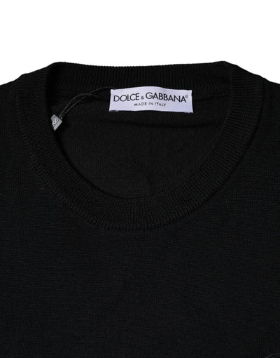 Dolce & Gabbana Black Wool Knit Crew Neck Pullover Sweater