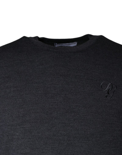 Dolce & Gabbana Dark Gray Wool Crew Neck Pullover Sweater