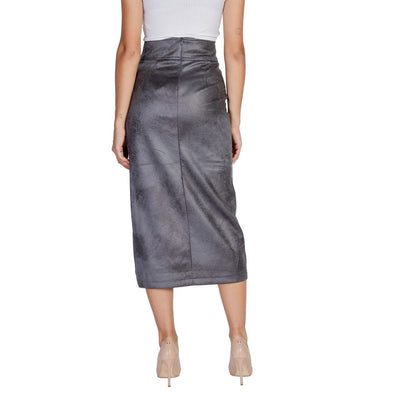 Only Gray Artificial Leather Long Skirt