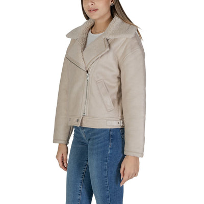 Vila Clothes Beige Artificial Leather Jackets & Coat