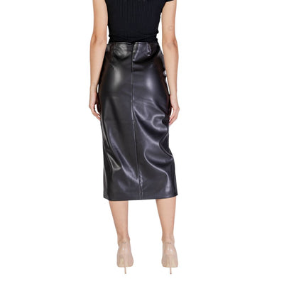 ICHI Black Polyester Long Skirt