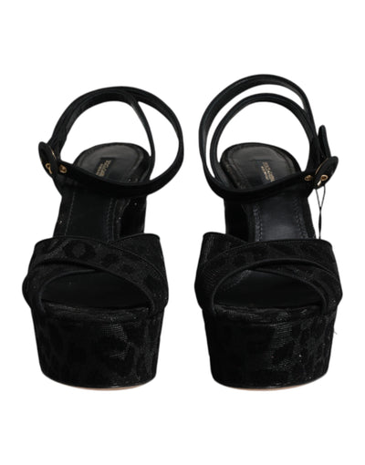 Dolce & Gabbana Black Leopard Platform Heels Sandals Shoes