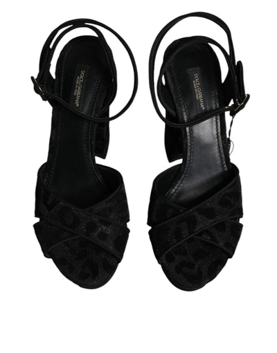 Dolce & Gabbana Black Leopard Platform Heels Sandals Shoes