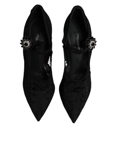 Dolce & Gabbana Black Lace Crystals Mary Jane Pumps Shoes