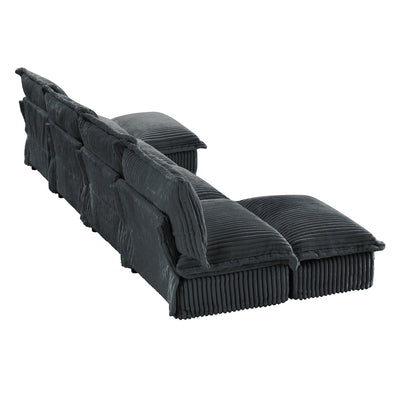 Slipcovered U Shape Sectional Wide and Deep Seat Sofa Couch, 4 Seater Sofa with French Edges Design Multiple Big Pillows, Soft Deep Seat Comfy Cloud Couch for Living Room, Apartment, Gray Corduroy
