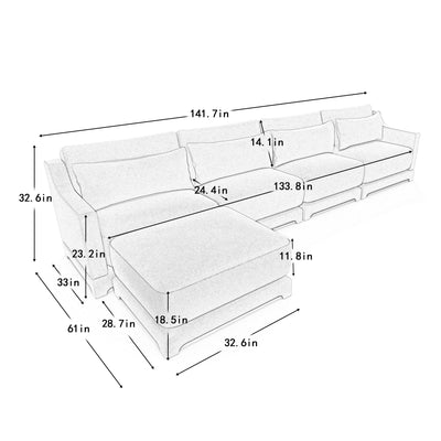Stylish Four-Seater Sofa with Movable Ottoman in Sky Blue Chenille Fabric with Ergonomic Design