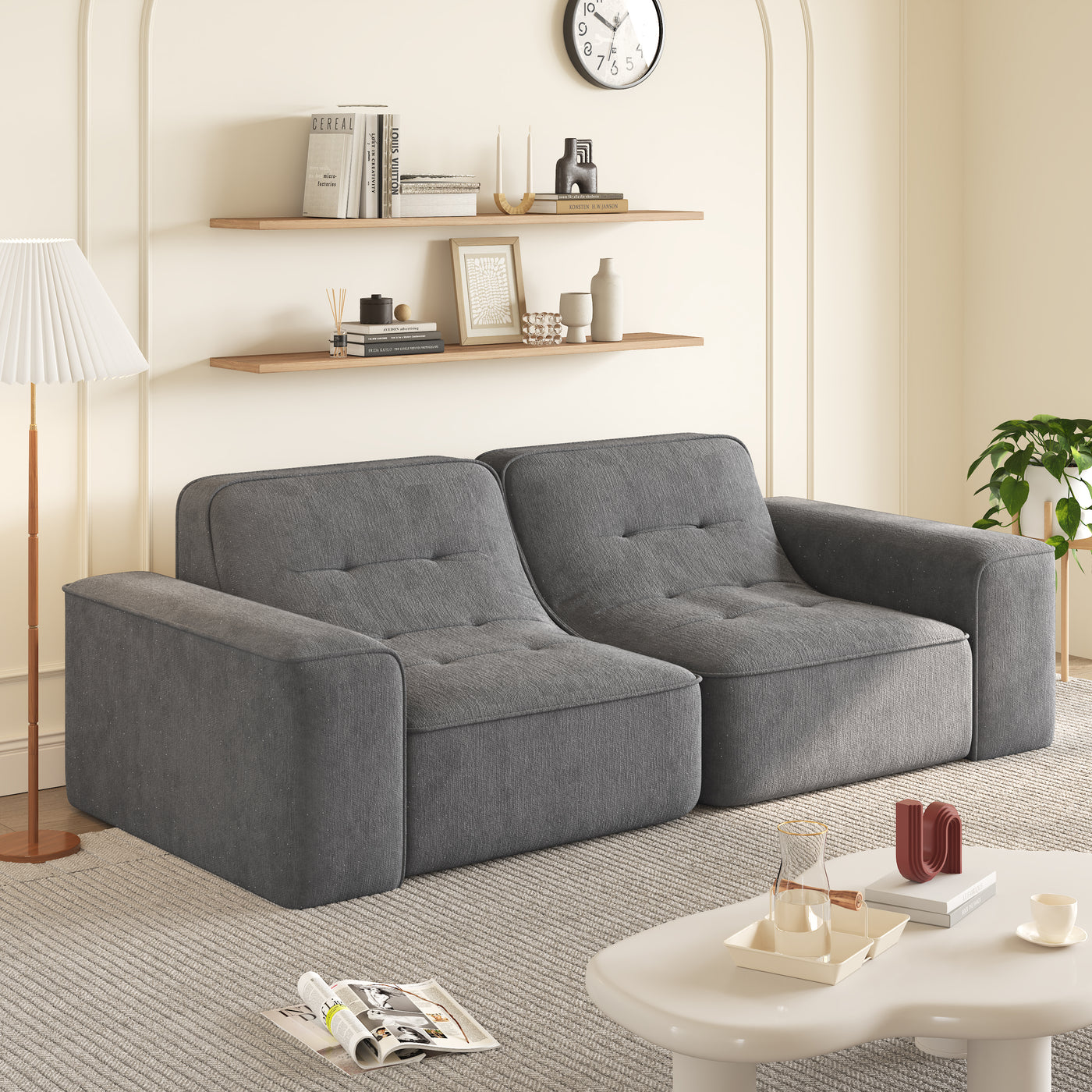 83.6' Modular Sectional 3-Seater Sofa with Tufted Design,Modern Sparkling Chenille Sofa,Deep Seat Couch for Living Room,Apartment, Office,Studio