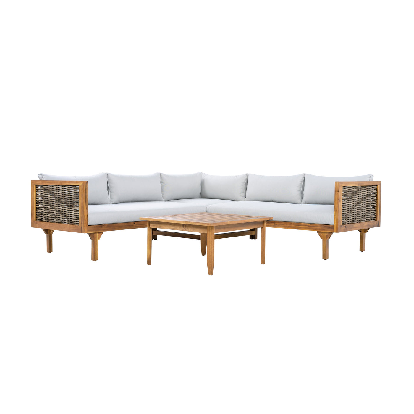 SECTIONAL SEATING GROUP WITH WATERPROOF CUSHIONS - PREMIUM OUTDOOR SOFA SET(LIGHT GRAY CUSHION)
