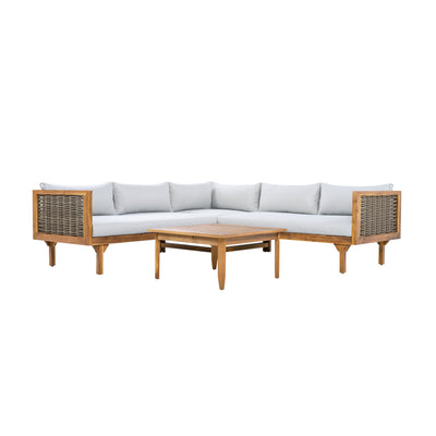 SECTIONAL SEATING GROUP WITH WATERPROOF CUSHIONS - PREMIUM OUTDOOR SOFA SET(LIGHT GRAY CUSHION)