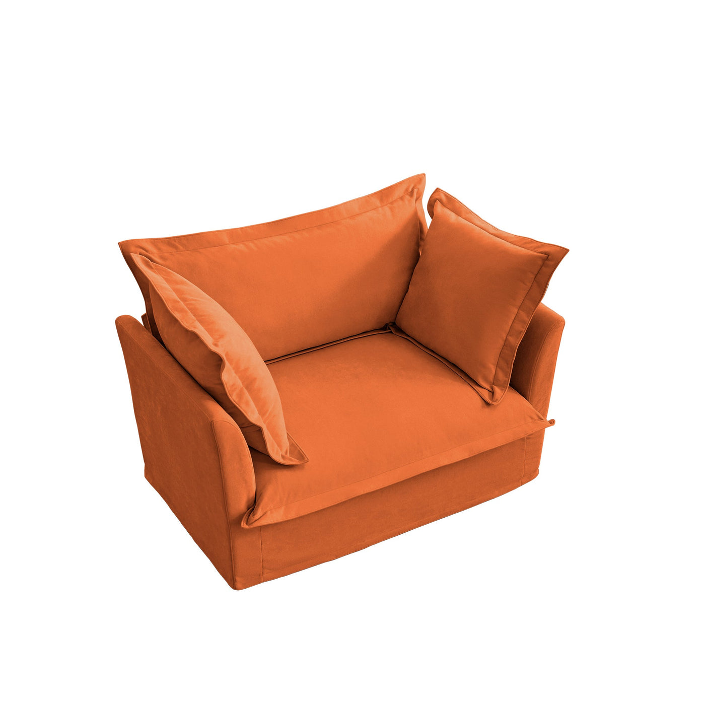 Slip-covered Armchair with 1 Big Back Cushion and 2 Big Toss Pillows, Single Deep Seat Comfy Single Couch Sofa Multiple Large Soft Pillows, Chenille Fabric, Orange