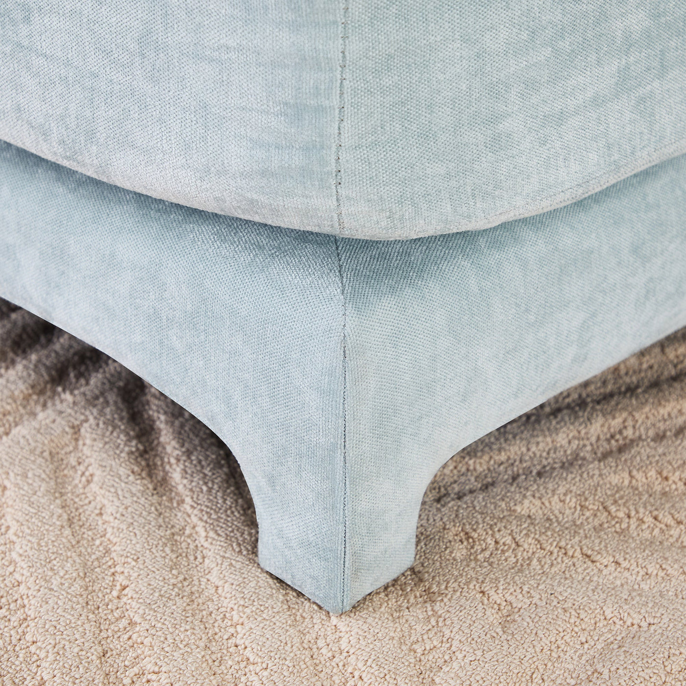 Stylish Four-Seater Sofa with Movable Ottoman in Sky Blue Chenille Fabric with Ergonomic Design