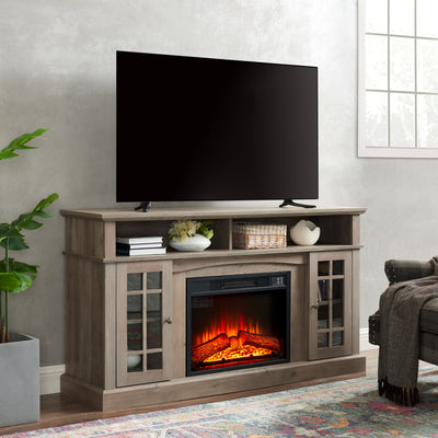 Classic TV Media Stand Modern Entertainment Console with 23' Fireplace Inset for TV Up to 65' with Open and Closed Storage Space, Gray Wash, 58.25'W*15.75'D*32'H
